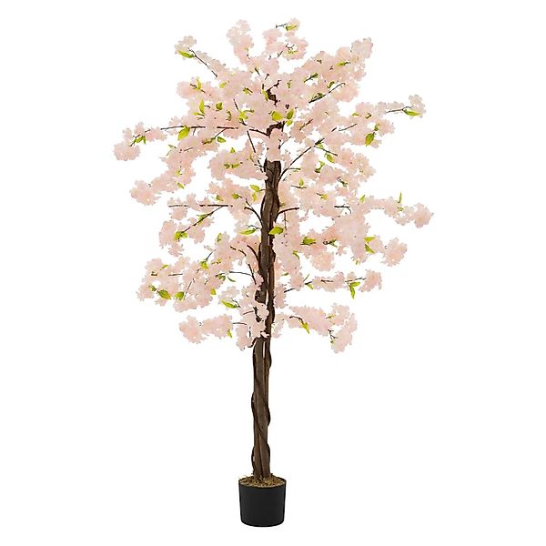 ML-Design Künstlicher Kirschblütenbaum 180 cm Rosa mit Naturholzstamm günstig online kaufen