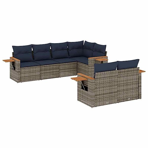 vidaXL 7-Tlg Garten-Sofagarnitur mit Kissen Grau Poly Rattan 3226985 günstig online kaufen