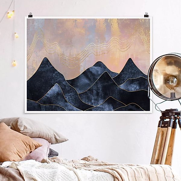 Poster Abstrakt - Querformat Goldene Dämmerung über Gebirge günstig online kaufen