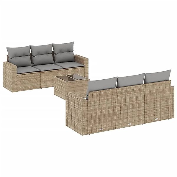 vidaXL 7-Tlg Garten-Sofagarnitur mit Kissen Beige Poly Rattan 3251046 günstig online kaufen