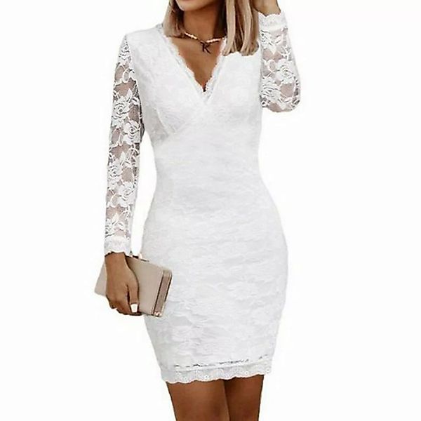 KIKI Dirndl V-Ausschnitt Herbstkleid mit Spitzenkleid und weißem Hüftrock günstig online kaufen