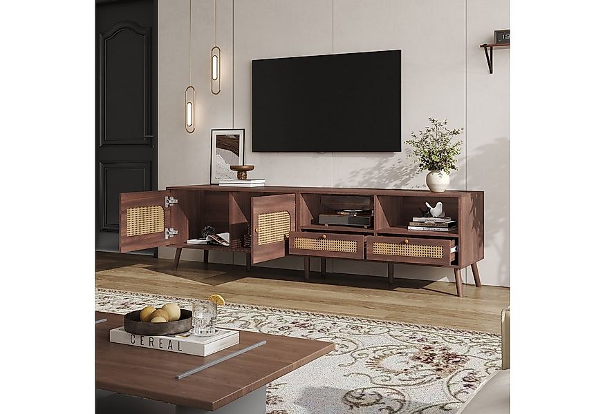 STILVORA Lowboard TV-Schrank mit 2 Rattantüren,2 Schublade&8 Füßen,für 80-Z günstig online kaufen