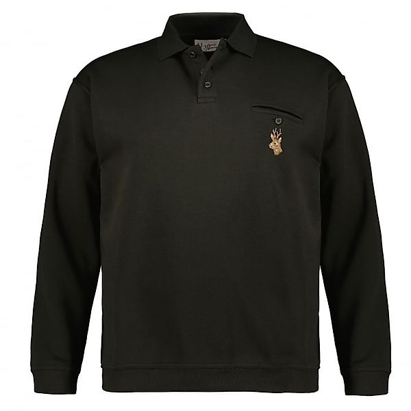 Hubertus Sweatshirt mit Polokragen und Hirsch-Stickerei günstig online kaufen