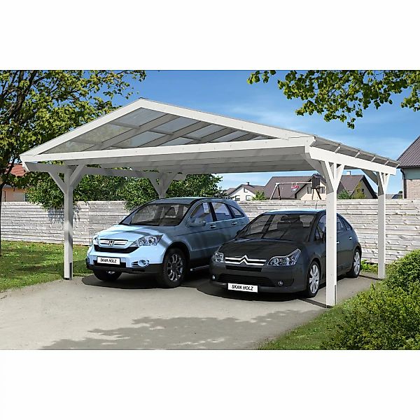 Skan Holz Carport Westerwald 570 cm x 541 cm gerade Kopfbänder Weiß günstig online kaufen