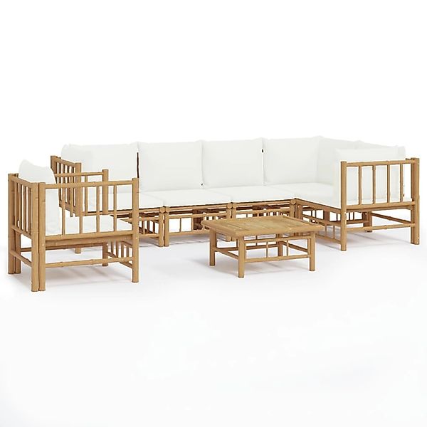 Vidaxl 7-tlg. Garten-lounge-set Mit Cremeweißen Kissen Bambus günstig online kaufen