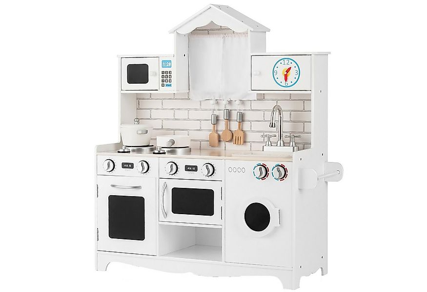 COSTWAY Spielküche Kinderküche, aus Holz, mit Zubehör & Waschmaschine günstig online kaufen