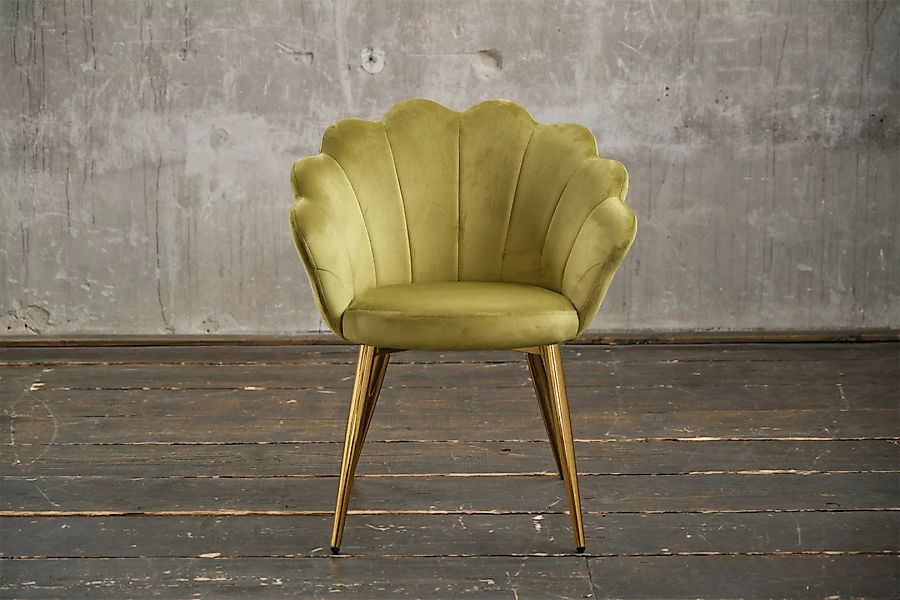 KAWOLA Stuhl CARLA Esszimmerstuhl Velvet grün Fuß gold günstig online kaufen