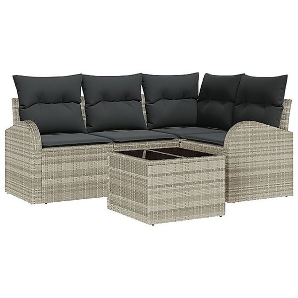 vidaXL Loungesofa 5-teiliges Garten Sofa Set mit Kissen Grau Poly Rattan, 5 günstig online kaufen