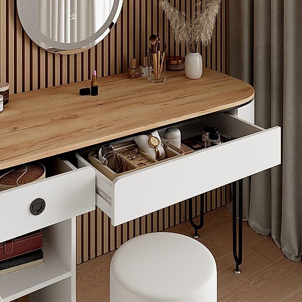 Vicco Schminktisch Mia, Weiß/Naturholz, 120 cm günstig online kaufen
