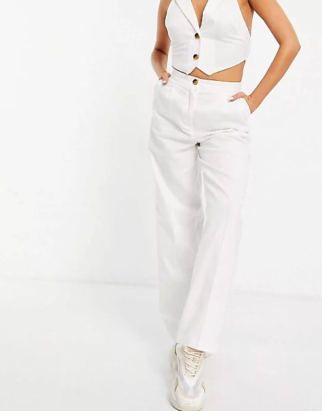 ASOS DESIGN – Anzugshose aus Leinen aus einem 3-teiligen Set-Weiß günstig online kaufen