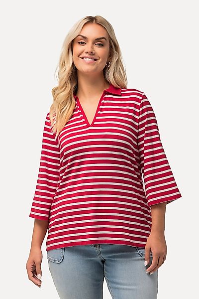 Ulla Popken Poloshirt Poloshirt Ringel V-Ausschnitt günstig online kaufen