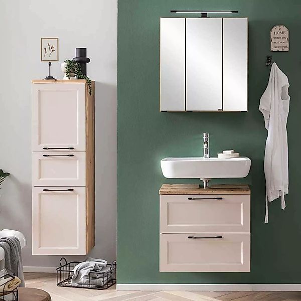 Badmöbel Set Badmöbelset im Landhausstil mit Metallgriffen (dreiteilig) günstig online kaufen