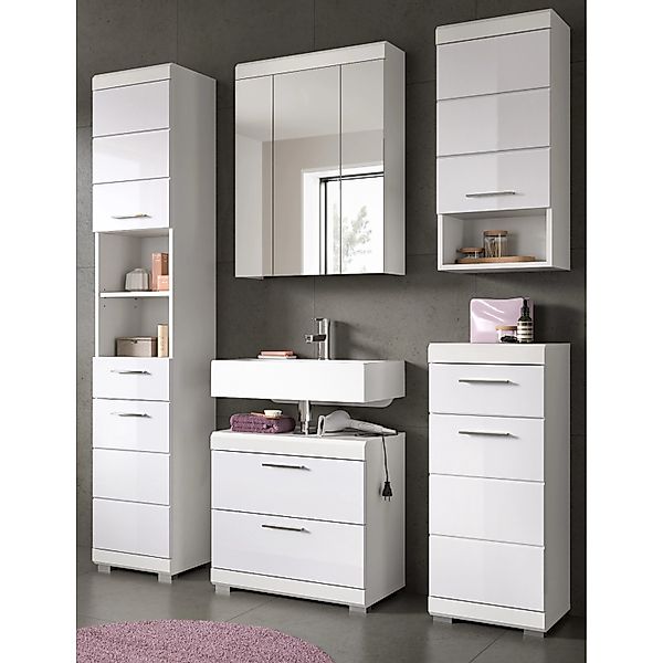 Inn.Furn Badmöbel Set in Weiß Hochglanz 5-teilig 164 cm Shawn günstig online kaufen
