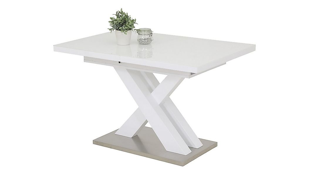 Die Möbelfundgrube® Esstisch ELVIRA 120 - 160 cm ausziehbar / weiß hochglan günstig online kaufen