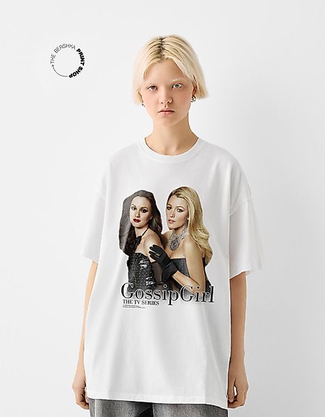 Bershka T-Shirt Gossip Girl Mit Kurzen Ärmeln Damen Xl Grbrochenes Weiss günstig online kaufen