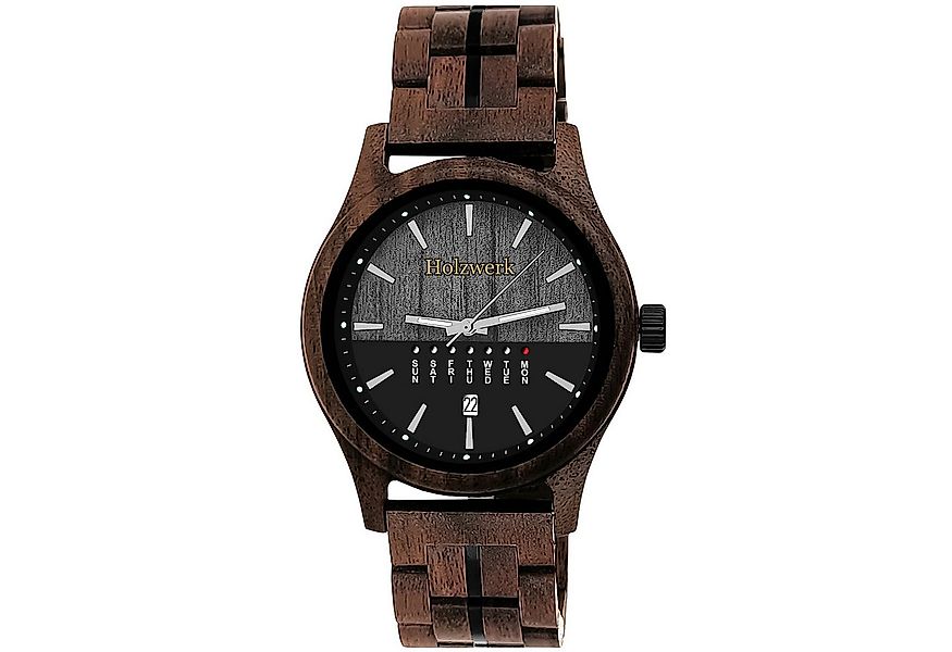 Holzwerk Quarzuhr KÖLN Designer Holz Armbanduhr mit Datumsanzeige in braun, günstig online kaufen