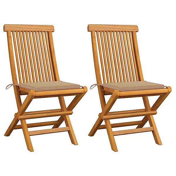 Gartenstühle Mit Beige Kissen 2 Stk. Massivholz Teak günstig online kaufen