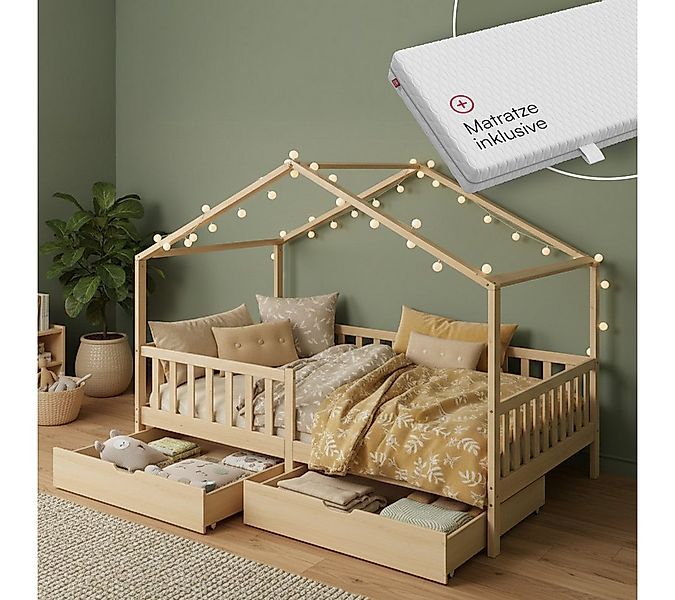 Bellabino Kinderbett Bia mit Rausfallschutz & Lattenrost (natur, mit zwei S günstig online kaufen