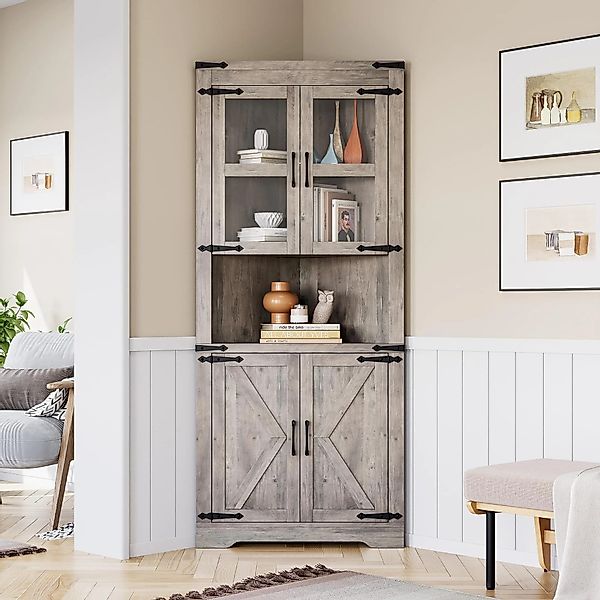 GarveeMore Hochschrank (Eckschrank, 4 Glastüren, Verstellbaren günstig online kaufen