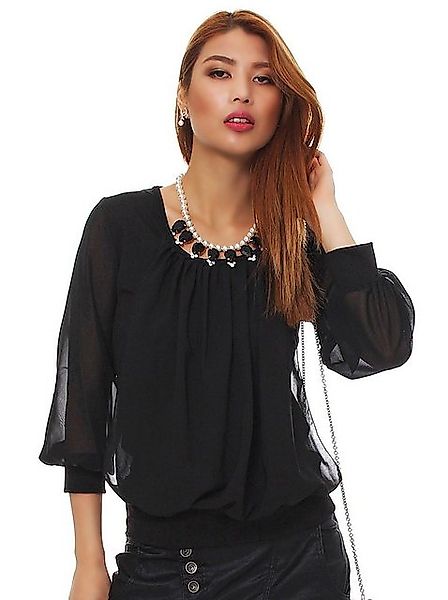 Mississhop Chiffonbluse Damen Bluse Chiffon Rundhals günstig online kaufen