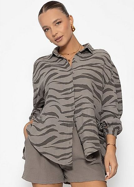 SASSYCLASSY Longbluse Oversize Musselin Bluse Damen mit Print Musselinbluse günstig online kaufen