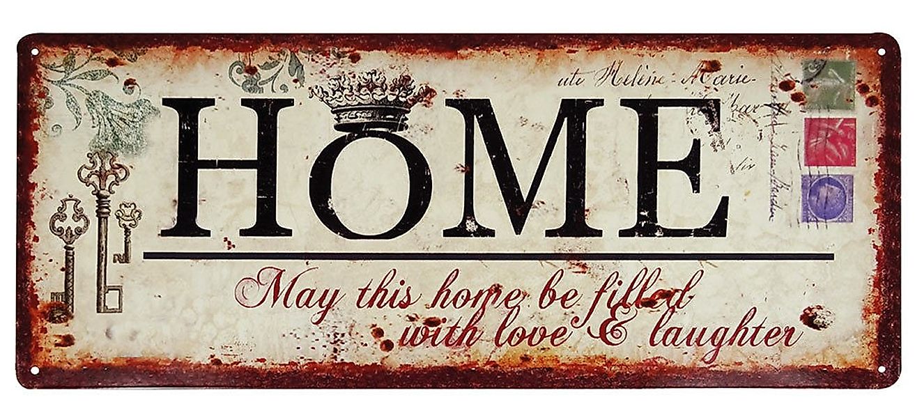 Blechschild HOME LOVE LAUGHTER Vintage Dekoschild Nostalgie Antik-Stil 50x2 günstig online kaufen