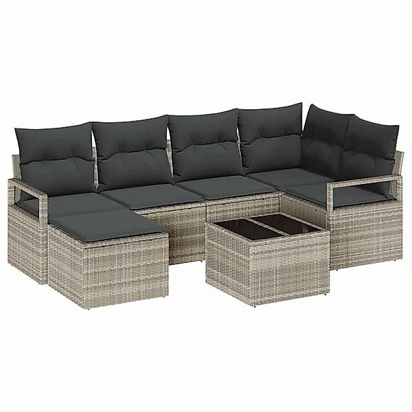vidaXL Garten-Sofa-Set 7-Tlg Hellgrau Poly Rattan 3346462 günstig online kaufen