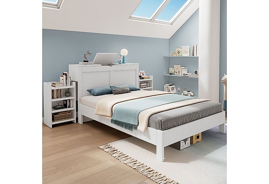 Flieks Holzbett, Doppelbett 140x200cm mit ausziehbaren Nachttischen und Sta günstig online kaufen