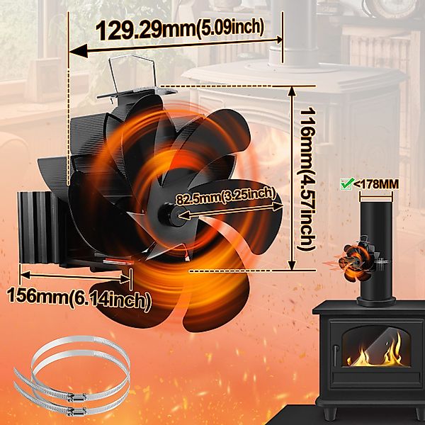 Clanmacy Kaminventilator 6 Blatt Kaminofen Ventilator günstig online kaufen