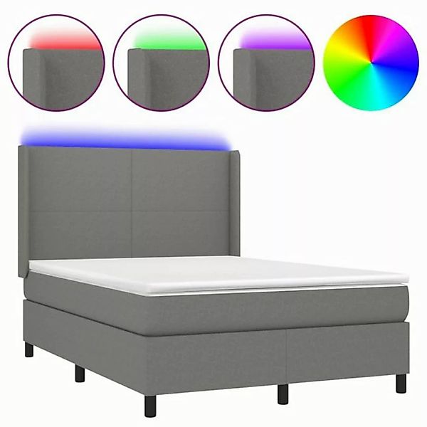 vidaXL Boxspringbett Boxspringbett mit Matratze LED Dunkelgrau 140x200 cm S günstig online kaufen