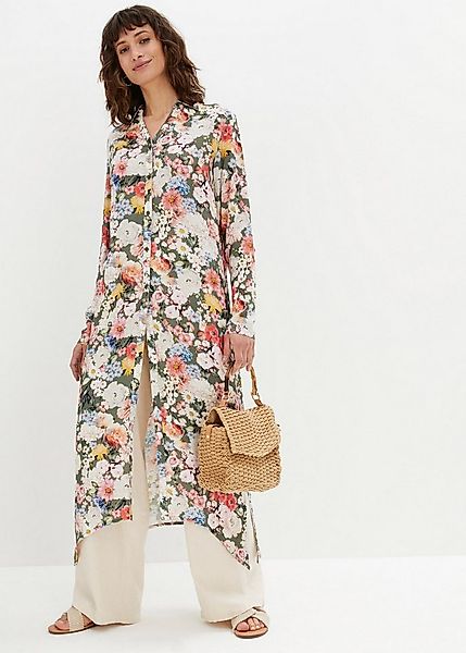 bonprix Longbluse in A-Linie, aus Viskose, mit Blütendruck, mit Hemdblusenk günstig online kaufen