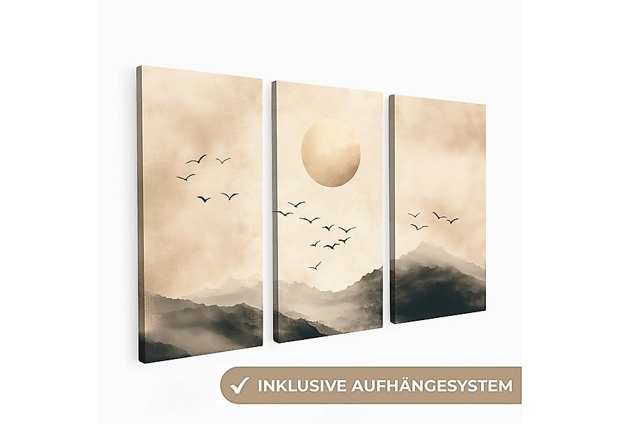 MuchoWow Leinwandbild Landschaft - Japandi - Beige - Vögel, Fotodruck (3 St günstig online kaufen