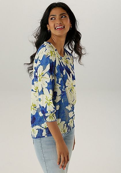 Aniston SELECTED Schlupfbluse mit Smokbündchen und allover Blumenmuster günstig online kaufen
