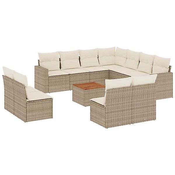vidaXL 12-Tlg Garten-Sofagarnitur mit Kissen Beige Poly Rattan 3224182 günstig online kaufen