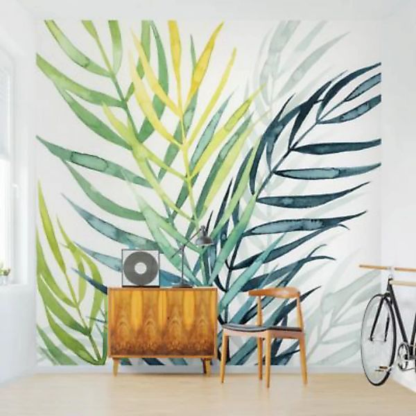 Bilderwelten Blumentapete Tropisches Blattwerk - Palme weiß Gr. 240 x 240 günstig online kaufen