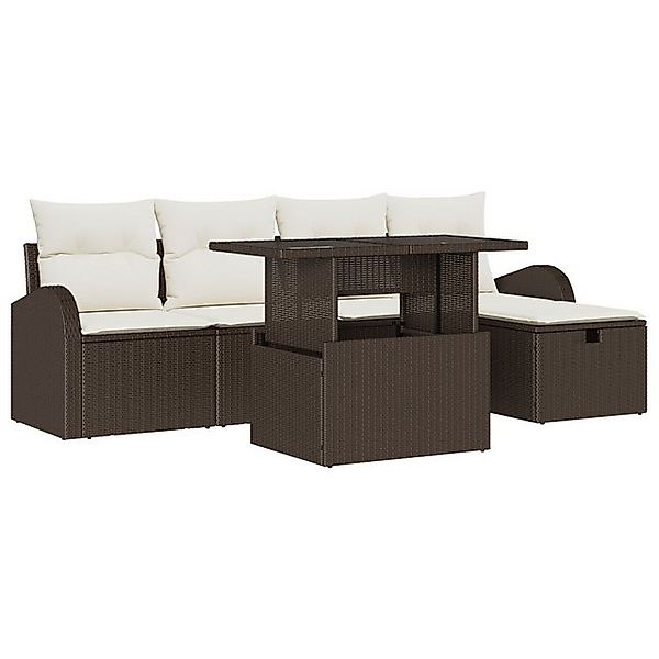 vidaXL Loungesofa 6-teiliges Garten-Sofa-Set mit Kissen Braun Poly-Rattan, günstig online kaufen
