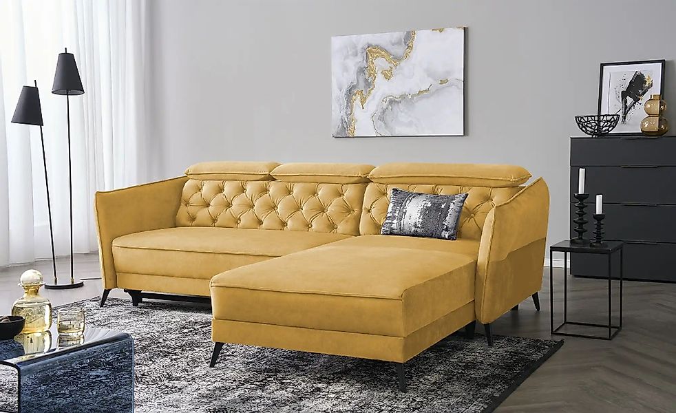 smart Ecksofa mit Kopfteilverstellung Kavita ¦ gelb ¦ Maße (cm): B: 254 H: günstig online kaufen