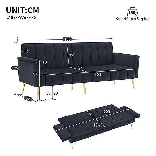 Ulife Sofa mit Schlaffunktion, klappbares Schlafsofa mit Hilfsfüßen, 1 Teil günstig online kaufen