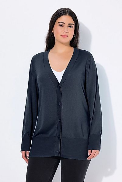 Ulla Popken Strickjacke Strickjacke V-Ausschnitt Knopfleiste Feinstrick günstig online kaufen
