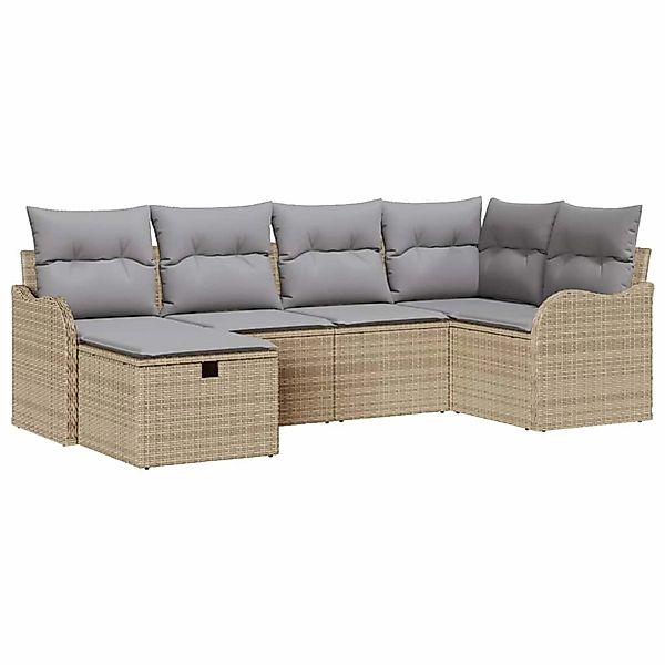 vidaXL Garten-Sofa-Set mit Kissen mit Speicher 6-Tlg Beige Poly Rattan 3360 günstig online kaufen