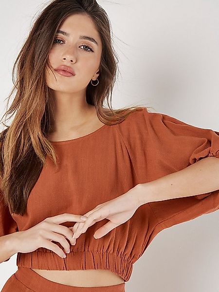 Apricot Klassische Bluse Crop-Top mit Ballonärmeln günstig online kaufen