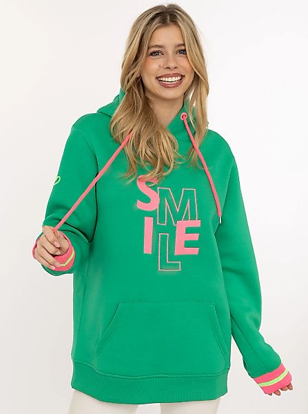 Zwillingsherz Hoodie ""SMILE"", große Stickerei, gestreifte Bündchen, Front günstig online kaufen