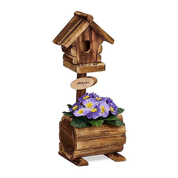 relaxdays Vogelhaus Deko Vogelhaus mit Blumentopf günstig online kaufen