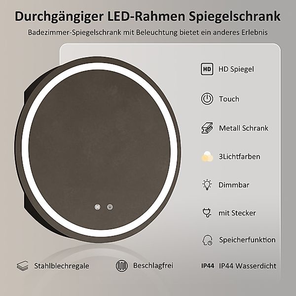 WDWRITTI Badezimmerspiegelschrank Rund 60 mit Beleuchtung günstig online kaufen
