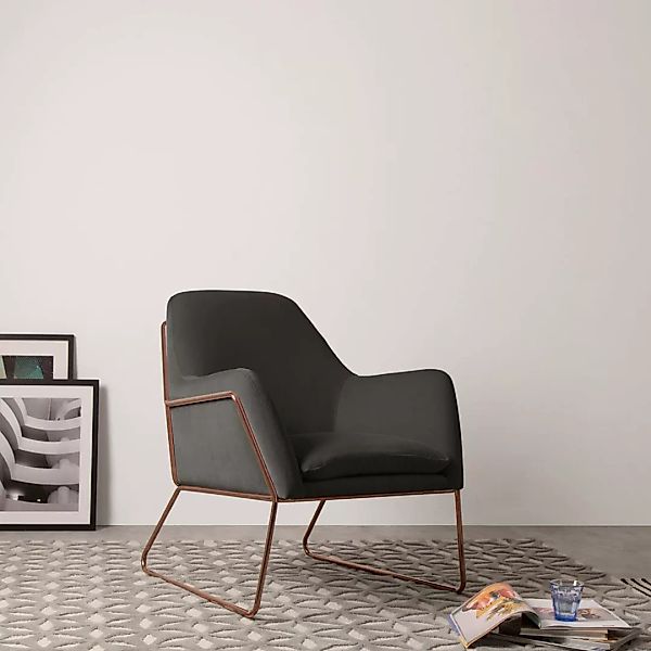 Frame Sessel, Kupfer und Samt in Betongrau - MADE.com günstig online kaufen