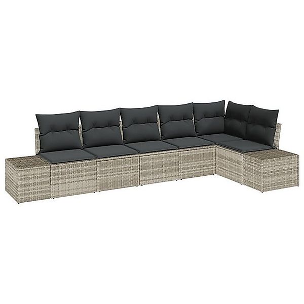 vidaXL Loungesofa 6-tlg. Garten-Sofagarnitur mit Kissen Hellgrau Poly Ratta günstig online kaufen