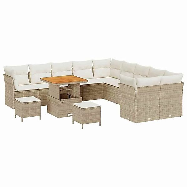 vidaXL Gartensofa-Set mit Kissen 13 Stk Beige und Creme Poly-Rattan 3363491 günstig online kaufen