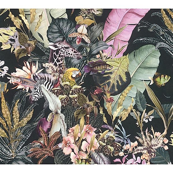 Vliestapete Blumenoptik Tiere Matt glatt Schwarz Rosa FSC® günstig online kaufen