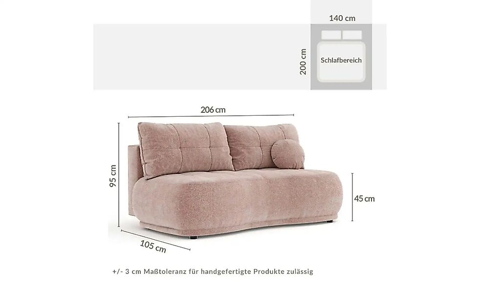 Einzelsofa   ¦ rosa/pink ¦ Maße (cm): B: 206 H: 95 Polstermöbel > Sofas > 3 günstig online kaufen