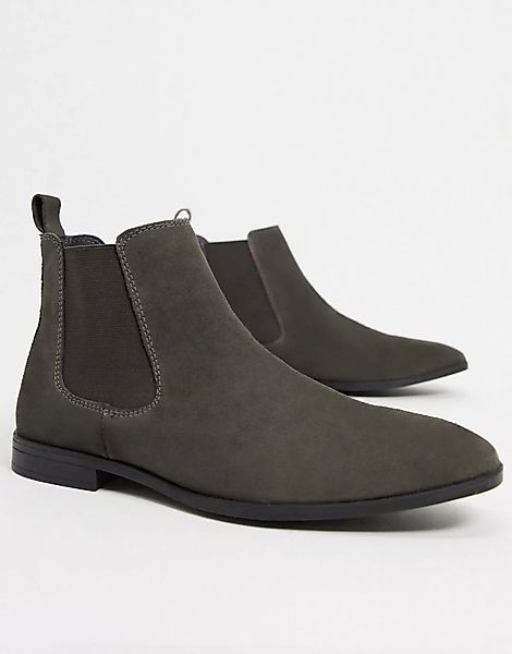 ASOS DESIGN – Chelsea-Stiefel aus grauem Wildleder mit schwarzer Sohle günstig online kaufen